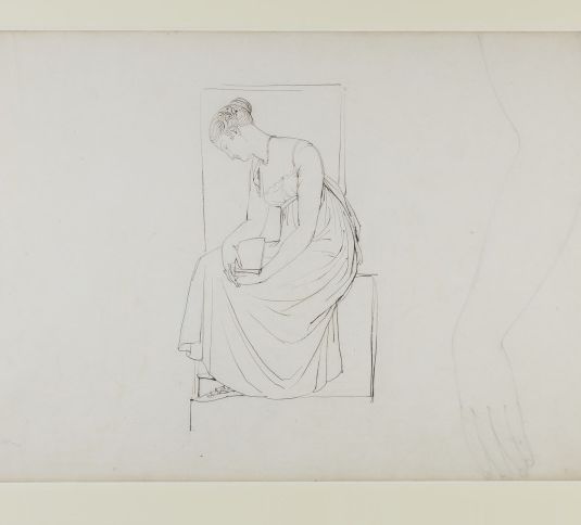 Seated Lady with Book; Sketch of an Arm
