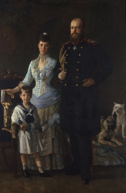 Emperor Alexander III of Russia, 1845-1894, Empress Maria Feodorovna, 1847-1928, née Princess Dagmar of Denmark, and Grand Duke Michael, 1878-1918.