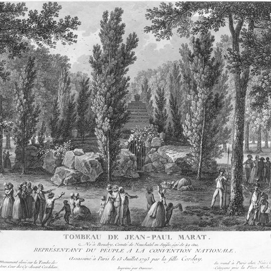 Tombeau de Jean-Paul Marat dans le jardin des Cordeliers, juillet 1793, actuel jardin du Luxembourg, 6ème arrondissement. Révolution française