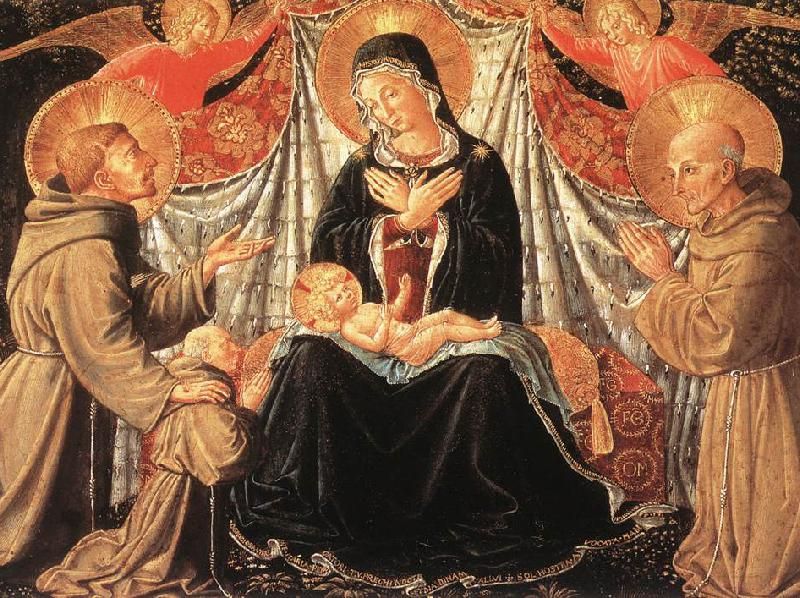 Madonna and Child with St. Francis and the donor Fra Jacopo da Montefalco (left) and St. Bernardino of Siena (right)