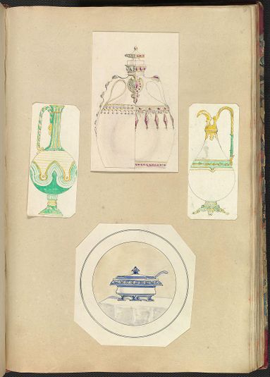 Designs for Two Ewers, a Carafe (two alternate designs), and a Covered Tureen