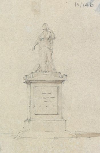 Sketch of a Carved Female Figure on Top of a Gravestone