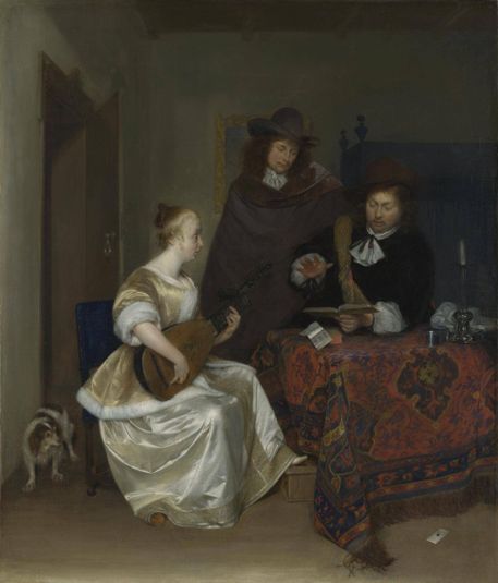 A Woman playing a Lute to Two Men