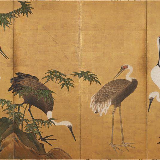 Cranes with Bamboo [left of a pair of Cranes with Pine and Bamboo]