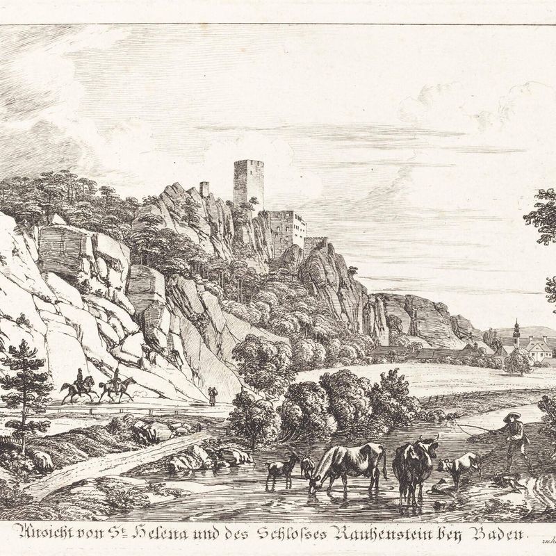 Ansicht von St. Helena und des Schlosses Rauhenstein bey Baden