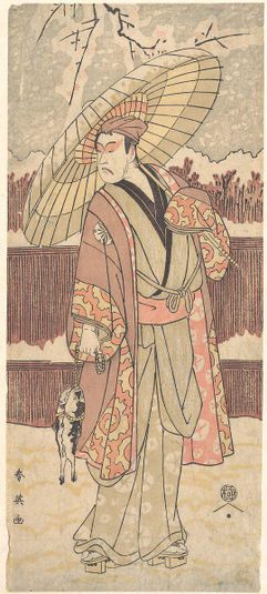 The Fourth Matsumoto Koshiro as a Man Walking under an Umbrella