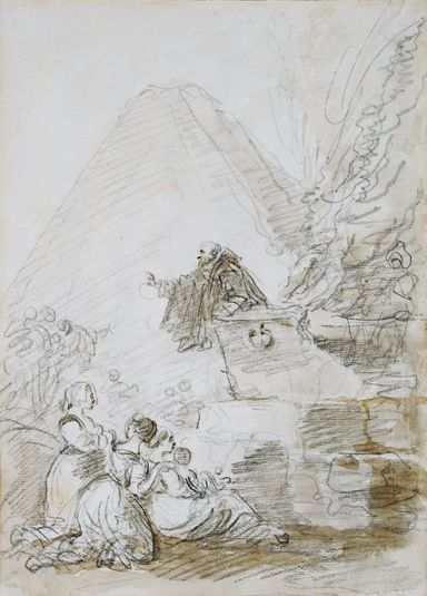 A Monk Preaching from the Fragment of a Roman Sarcophagus before a Pyramid