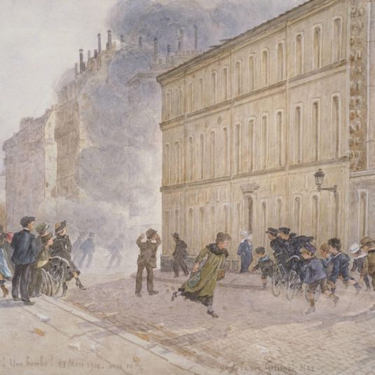 Une bombe le 23 mars 1918 vers 10 heures et demi, rue Liancourt vu depuis le nº42 de la rue Gassendi, 14ème arrondissement
