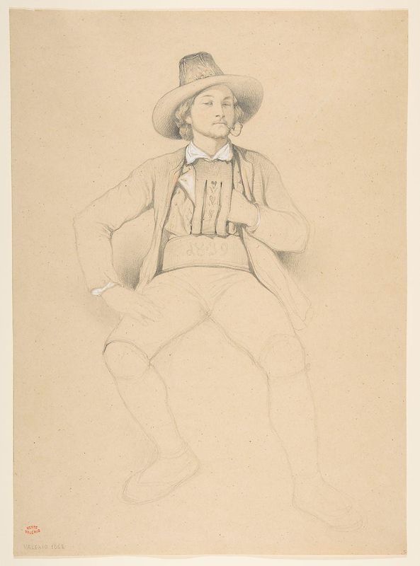 A Man in Tyrolean Costume, Seated, Smoking a Pipe