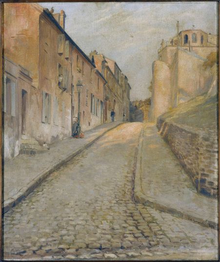 La rue Cortot à Montmartre, vue de la rue des Saules
