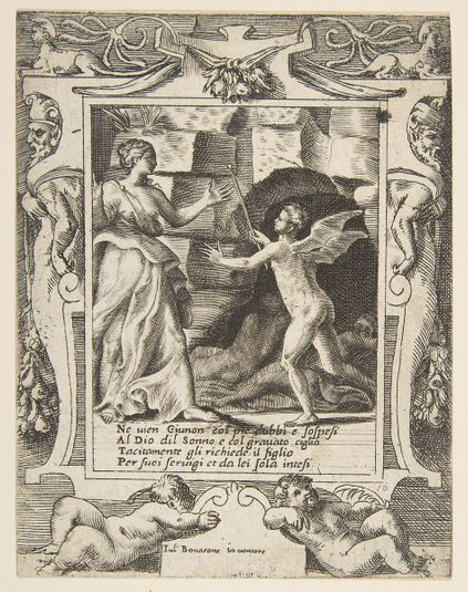 Juno summoning sleep to descend upon Jupiter, set within an elaborate frame, from the 'Loves, Rages and Jealousies of Juno'