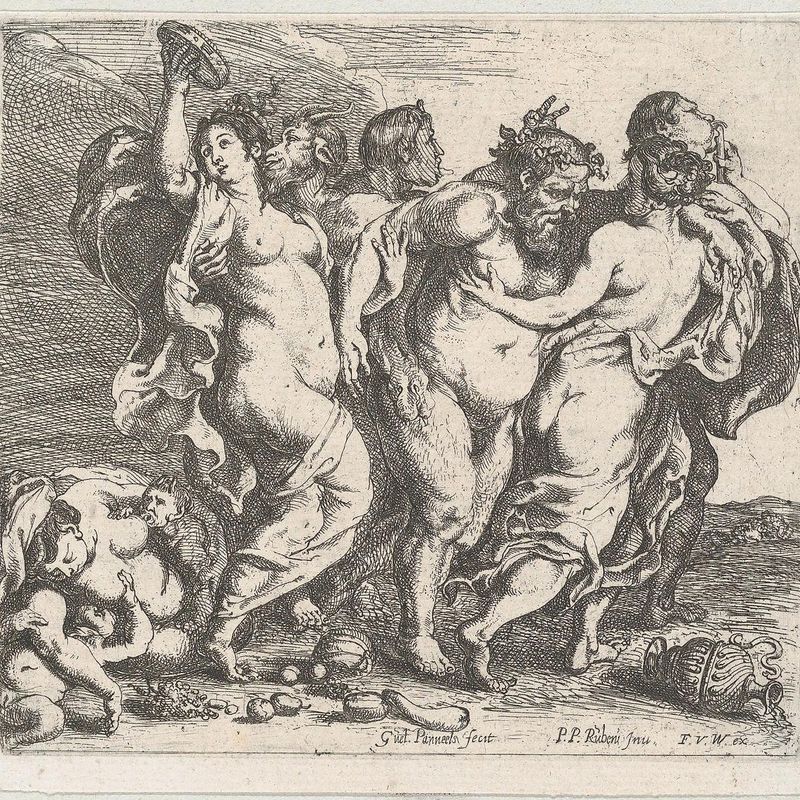 The drunken Silenus, accompanied by nymphs and satyrs