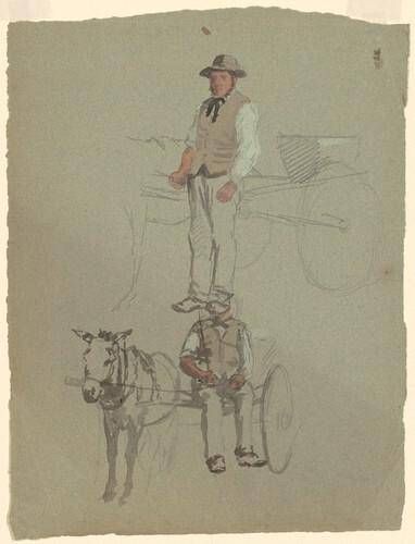 Studies of a Man and Horse Cart