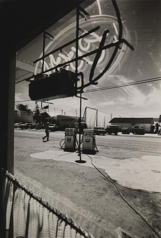 Running Fence, Sonoma and Marin Counties, California, 1972-76, Valley Ford viewed through diner window looking towards Post Office