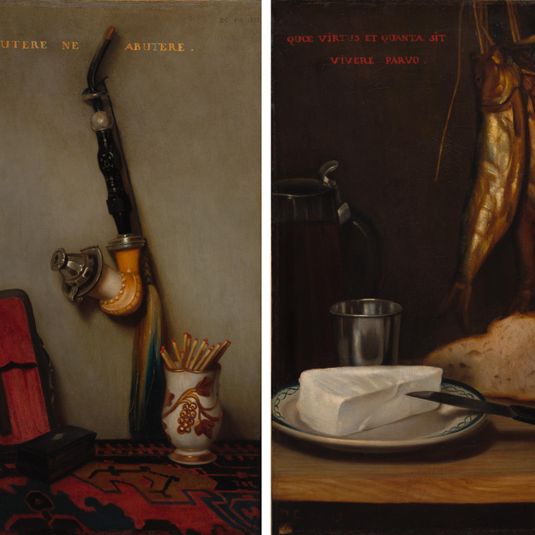 Still Life with Pipe and Matches and Still Life with Herring, Bread, and Cheese (pair)