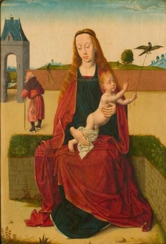 Maria met Kind, gezeten op een zodenbank