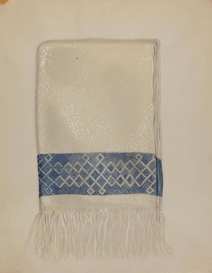 Cotton Towel - Blue Border and Fringe