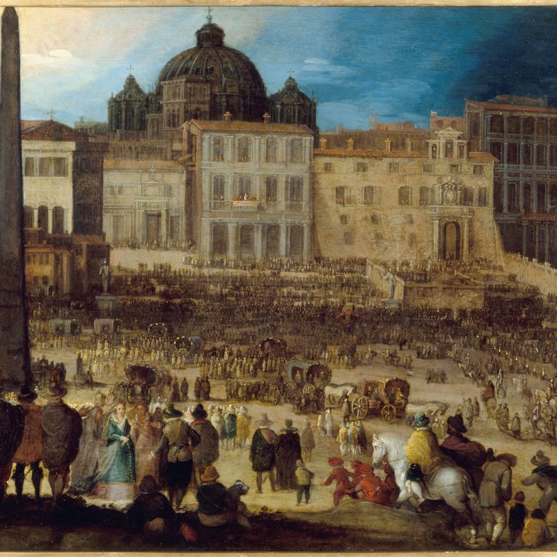Vue de la place Saint-Pierre à Rome lors de l'élection du Pape Clément VIII en 1592
