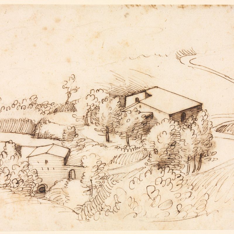 Farm with Trees in a Hilly Landscape (verso)