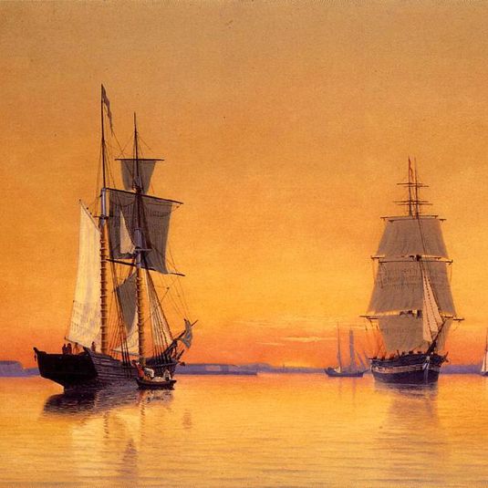 Ships in Boston Harbor at Twilight