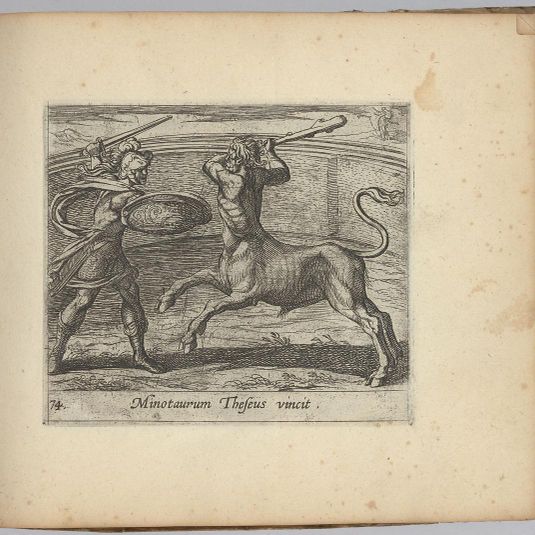Theseus and the Minotaur (Minotaurum Theseus vincit), from The Metamorphoses of Ovid (Metamorphosean Sive Transformationum), plate 74