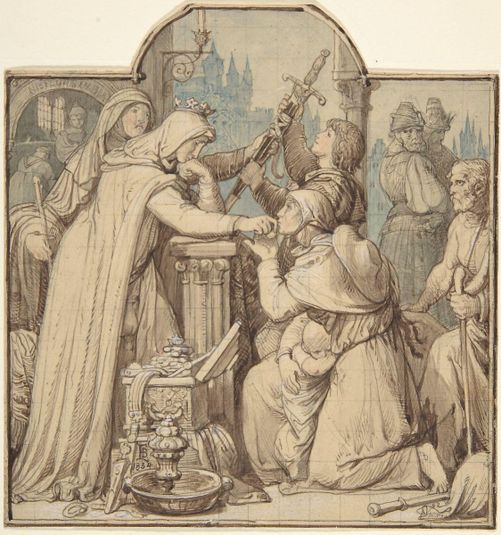 Kriemhild, in Mourning over Siegfried, Handing Out Treasures from the Nibelungen Hoard