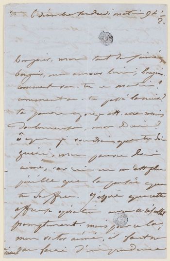 Juliette Drouet à Victor Hugo, 6 décembre vendredi matin 9h 1/2 1850