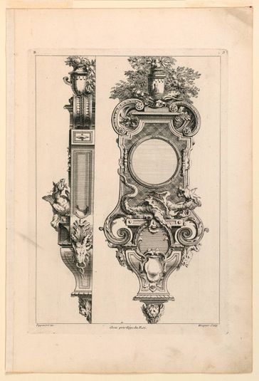 Page Three from "Second Licre Contenant Differens Desseins de Pendules Inventés par G. M. Oppenort Architecte du Roi et Gravés par Huquier"