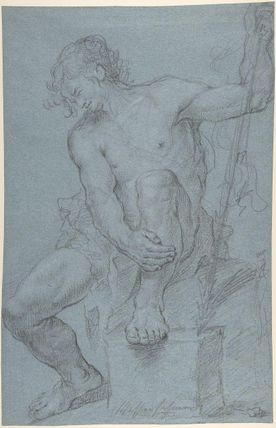 Seated Male Nude Holding a Staff