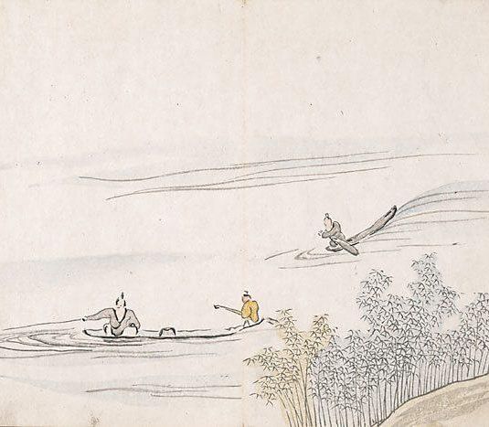 Untitled (figures fishing on boats)