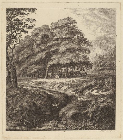 Cattle Resting in a Grove with a Man Seated beside a Brook