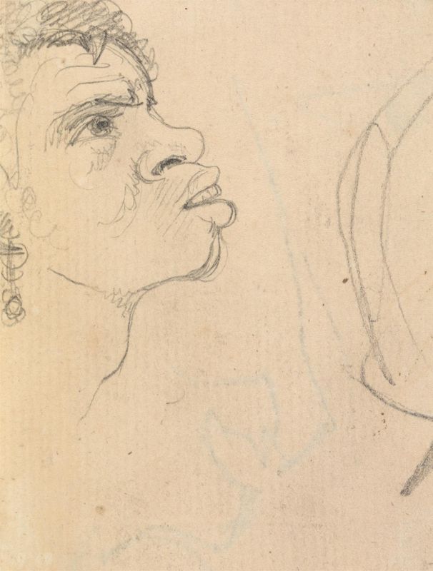 Study of an Ethnic Woman's Face, in Profile, Wearing Earrings
