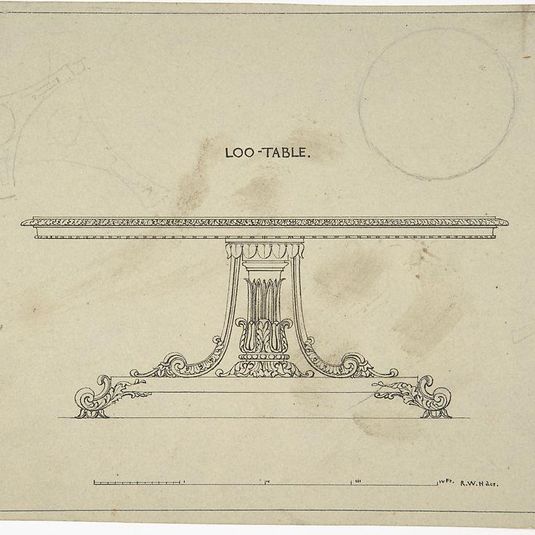 Design for Loo-Table, with plans of top and pedestal