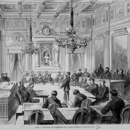 Une séance de la Commune dans la salle des Maires à l'Hôtel de Ville en 1871.