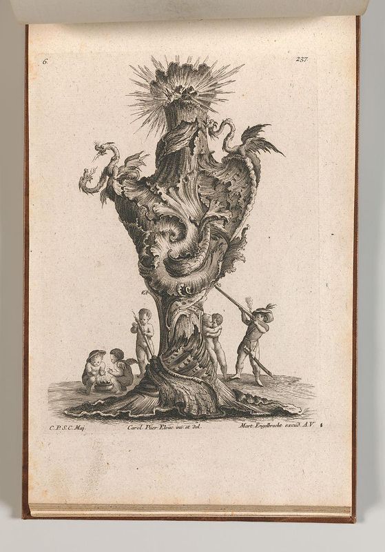 Design for a large Vase representing 'Fire', Plate 6 from: 'Neu inventierte Vasi auf die neueste manier'