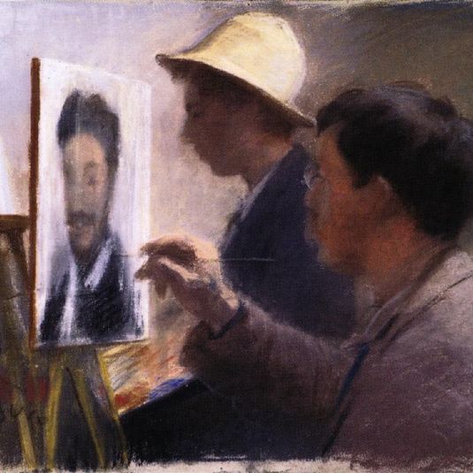 Oscar Björck and Eilif Peterssen Painting Portraits of Georg Brandes