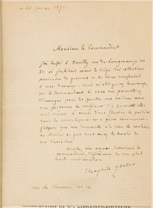 Lettre au commandant de Neuilly, 23 janvier 1871