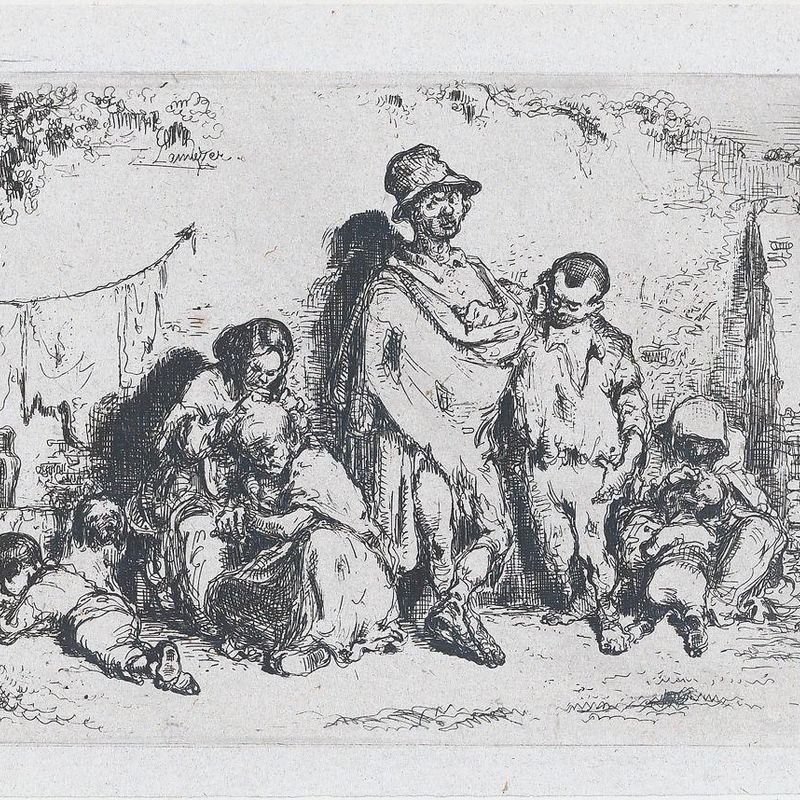 Plate 2: a group of people in the street, possibly beggars, from the series of customs and pastimes of the Spanish people