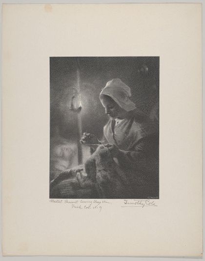 Girl Sewing by Lamplight
