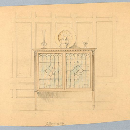 Design for Cabinet with Glass Doors and Molded Frieze-Like Top