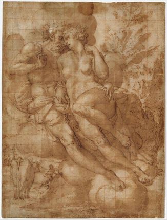 Jupiter and Io (recto); sketch of a male figure stabbing himself in the chest (verso)