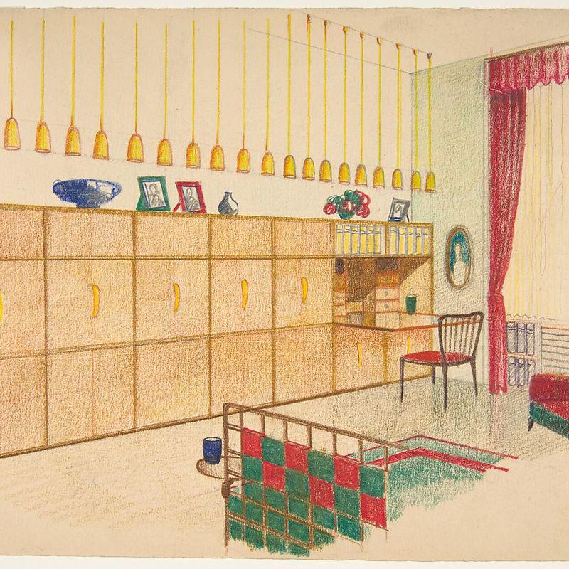 Perspective of Living Room with Fitted, Built-in Units