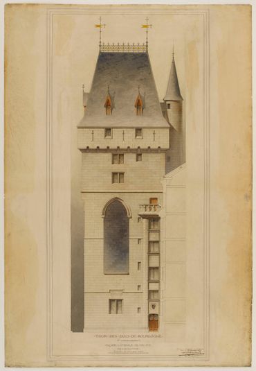 Hôtel des Ducs de Bourgogne, relevé d'état et projet de restauration. Façade latérale de droite, restauration