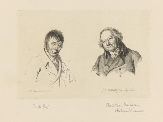 'De Portretten van den Kunstschilder D. du Pré, en den Stads Beeldhouwer Welmeer, beide naar Caspari'