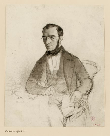 Portrait d'un représentant de 1848 : homme assis, mi-jambes, trois quarts gauche