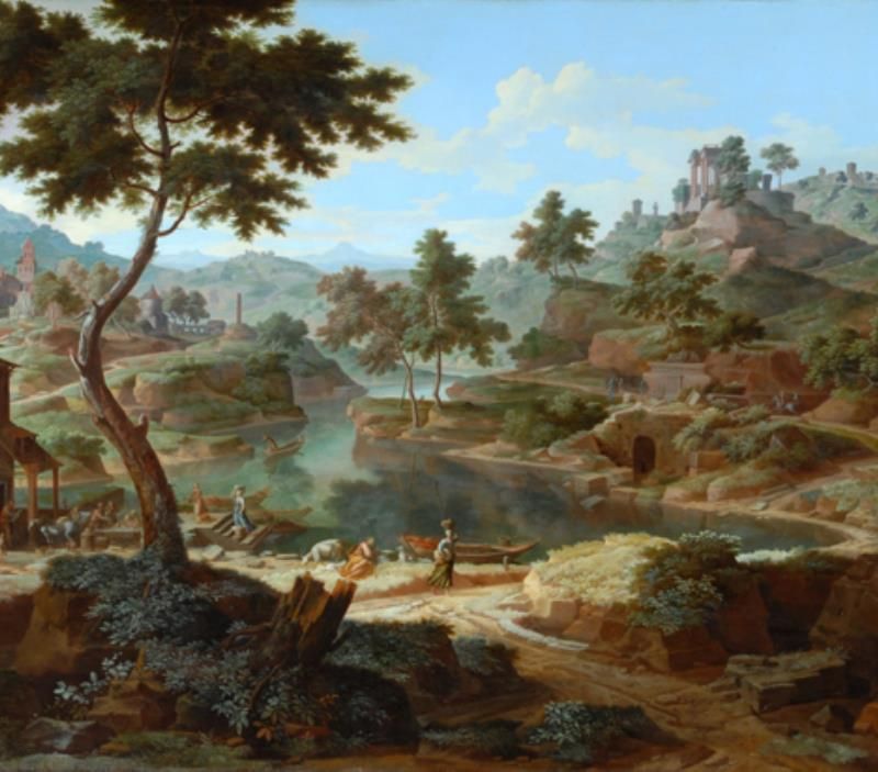 Classical landscape with figures and ruins