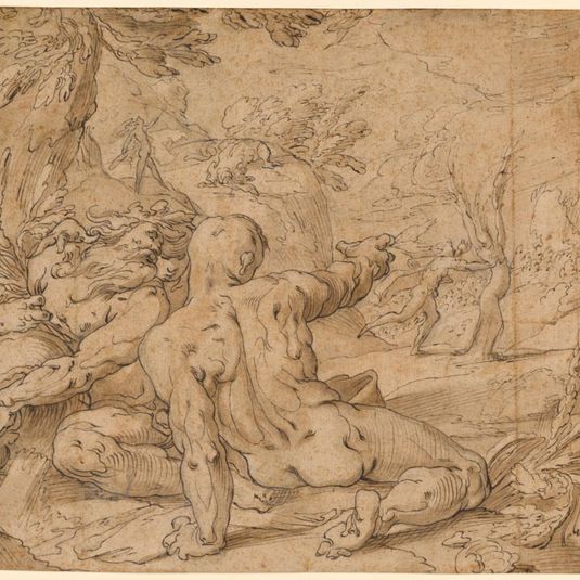 River Gods Watching Apollo Pursuing Daphne (recto); Virgin and Child and Two Partial Studies of Hands and Drapery (verso)