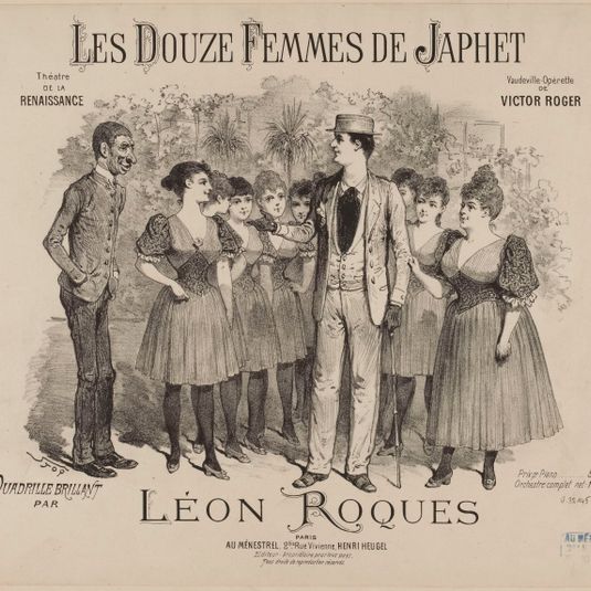 "Les douze femmes de Japhet", page de titre de partition de quadrille, par Léon Roques d'après V. Roger.