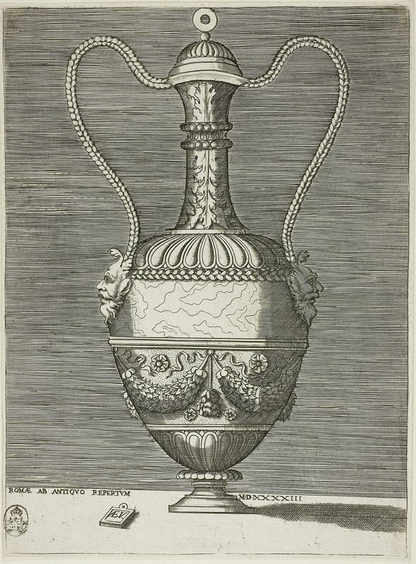 Vase with Two Grotesque Masks, plate six from A Series of Vases Drawn After the Antique