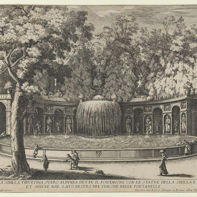 Book IV, plate 7: the fountain of the Tiburtine sibyl in the garden at Villa d'Este, Tivoli, from the series 'The fountains of the Este garden in Tivoli' (Le fontane del Giardino Estense in Tivoli)